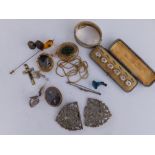 A Birmingham silver bangle and a small quantity of Victorian and other costume jewellery.