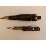 A dual length folding hunting knife by G. Butler & Co. with horn handle, 11.75" overall