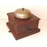 A mahogany cased morse code telegraph (?) transmitter with large bell, 9" across.