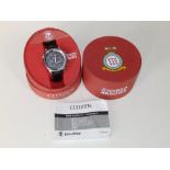 A boxed gent's stainless steel Citizen Eco-Drive 'Red Arrows' wrist watch on leather strap.