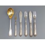 Two pairs of German 800 standard silver fish knives & forks by H. Meyen & Co and two other