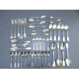 43 pieces of Exeter fiddle pattern silver cutlery, comprising; three dessert spoons & 12 tea