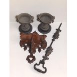 A small Victorian Gothic revival walnut wall bracket decorated pierced trefoils, 12.5" high, a