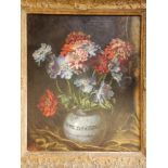 Alfred Egerton Cooper - oil on canvas - Still life study of a vase with flowers, initialled, 24" x