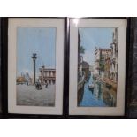 G. Marangoni - a pair of watercolours - Venetian street scenes, signed, 23" x 11.5".