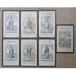Seven 17thC black & white book illustrations of saints by Michael Burghers, 11" x 7" in Hogarth