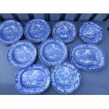 A 19thC Wild Rose pattern serving dish, 12", another, smaller , four 10" Wild Rose dishes and