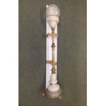 A Victorian telescopic brass oil lamp by Hinks with Doulton ceramic fittings, 40" excluding later