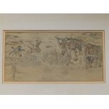 JHS(?) - pencil drawing with watercolour - Humorous scene depicting a group of late Victorian