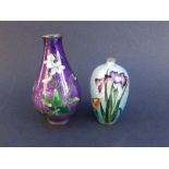 Two small signed Japanese silver cloisonne vases, 3" & 2.5" - a/f.