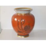 A Royal Copenhagen terracotta crackle glazed vase decorated cacti - alx 623/3204, 12" high - neck