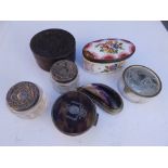 A shell snuff box - 'J.A.H.'s Compliments' and six other boxes/jars. (7)