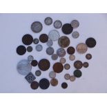 A collection of 40 coins including a 1780 Maria Theresa thaler, a Queen Anne 1711 sixpence and