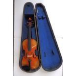 A threequarter size Stradivarius copy violin with 13.25" two piece back - restored.