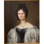 Early 19thC British School - oil on canvas - Half length portrait of Mrs Sydney Maria Wooler (nee