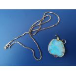 An opalescent stone apple pendant/brooch, 1.3" - a/f together with a fine box link 9ct necklace