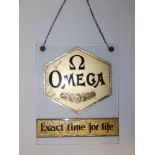 An Omega perspex shop sign - 'Exact Time For Life'.