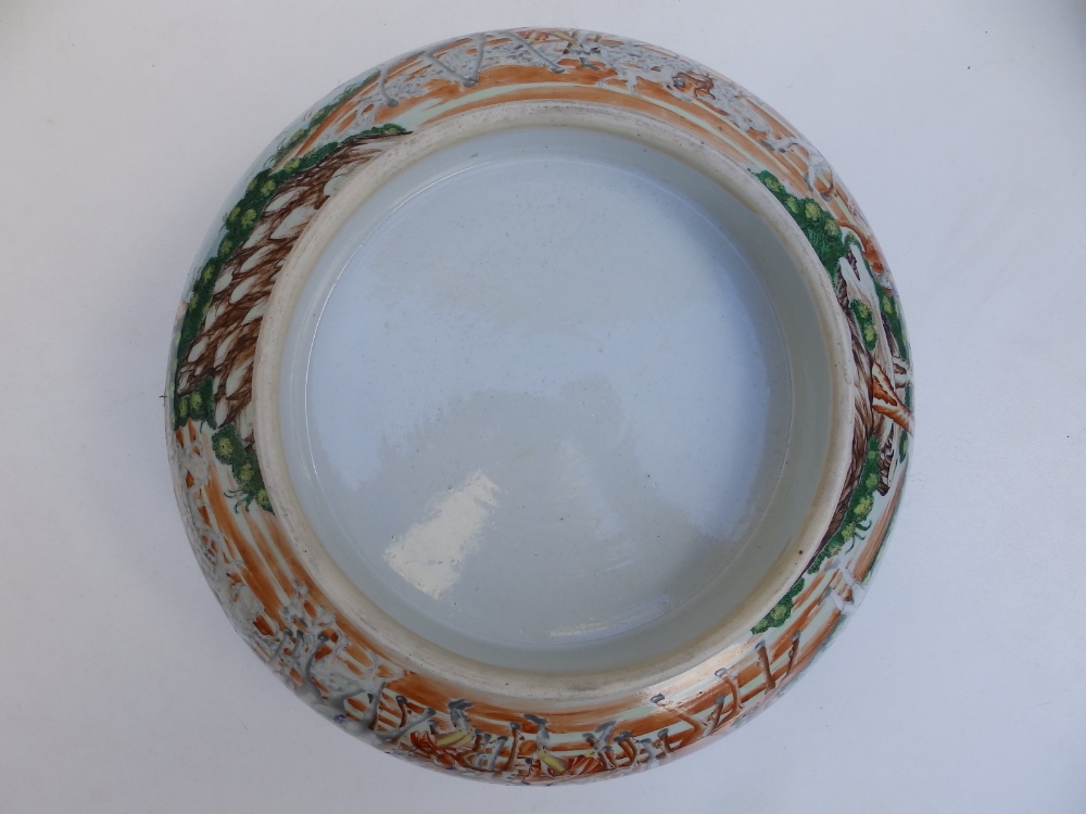 An 18thC Chinese porcelain punch bowl, finely painted with a continuous fox-hunting scene, 14.5" - Image 13 of 20