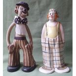 Two studio pottery clown figures by Elizabeth Haslam, the taller 12".