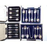 Four cased silver teaspoon sets. (25)