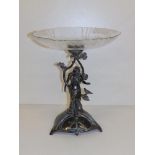 A WMF female figural centrepiece with cut & engraved glass top, 15" high.