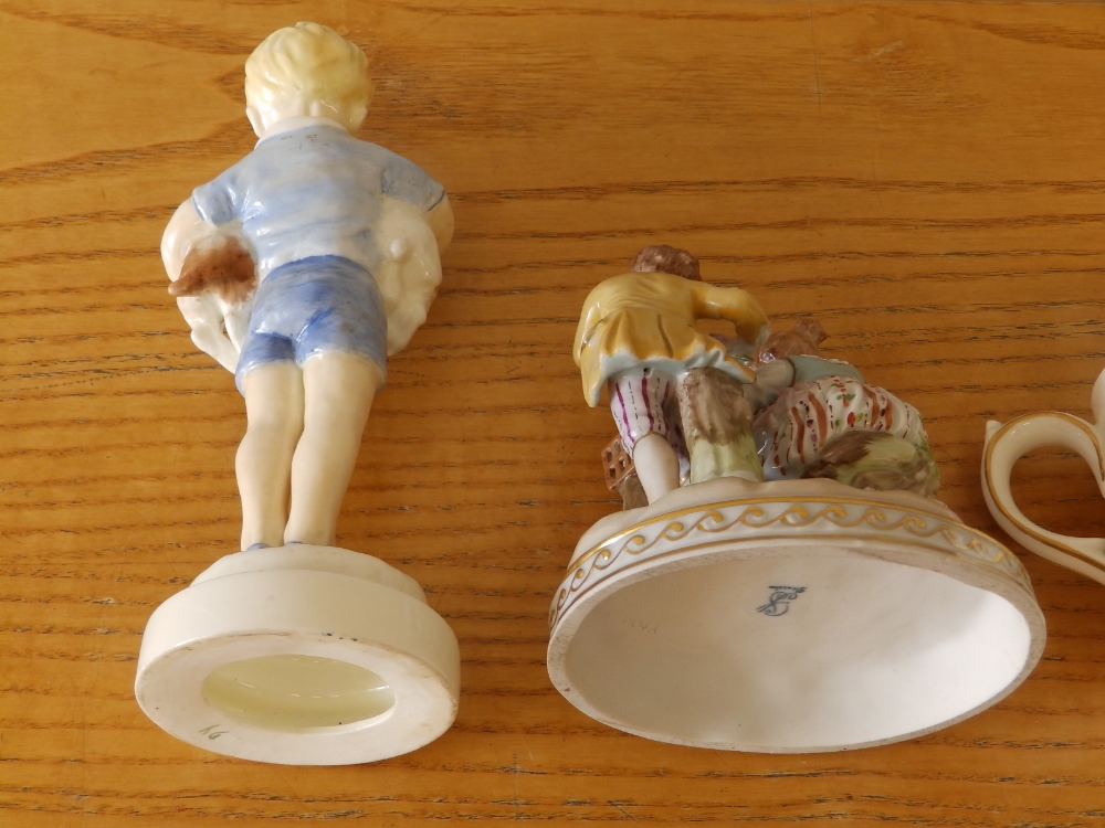 A Royal Worcester figure - 'Monday's Child' 3519, 7.2" high, a small Dresden figure group and two - Image 3 of 4