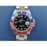 A boxed 1995 gent's stainless steel Rolex Oyster Perpetual Date GMT-Master automatic wrist watch,