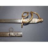 A 19thC French brass-hilt sword with 34" blade.