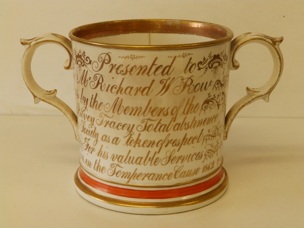 A Victorian Temperance Movement porcelain loving cup - 'Presented to Mr Richard W. Row by the - Image 2 of 6