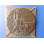 A WWI bronze death plaque awarded to 10655 Pte. George Albert Augustus Auger from Dartington, 8th