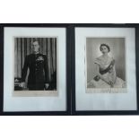 Two signed royal portrait black & white photographs depicting Queen Elizabeth & Prince Philip, the