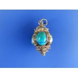 A turquoise set 750 pendant of lantern form, 1.1".