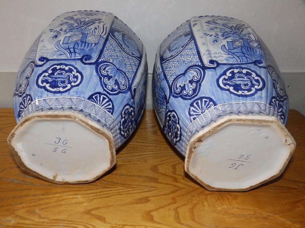 A large pair of late 19thC blue & white delft vases with covers, having chinoiserie decoration , - Image 11 of 13