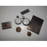 An engine turned Birmingham silver cigarette case, two silver pocket watches (1 a/f) a Jack