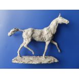 A small white finished bronze horse sculpture - 'Marmite', 5.8" across.
