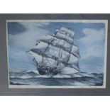 Brian P. Bloundele - two gouaches - 'Full Ahead' - study of a sailing ship, signed & dated 1980, 12"