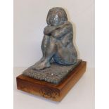 Am Afifi (born 1949) - bronze patinated resin sculpture - Seated female nude - 'In the Mind',