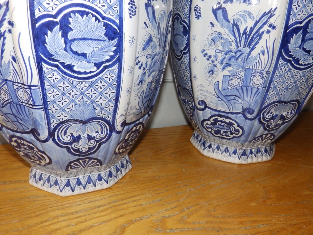 A large pair of late 19thC blue & white delft vases with covers, having chinoiserie decoration , - Image 7 of 13