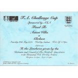 2000 FA CUP FINAL CHELSEA V ASTON VILLA TICKET / INVITATION TO THE FA LUNCHEON