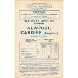 1949-50 CARDIFF CITY V QUEENS PARK RANGERS ORIGINAL BRITISH RAILWAYS HANDBILL