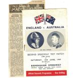 SPEEDWAY - 1949 ENGLAND V AUSTRALIA @ BIRMINGHAM