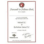 WALSALL'S LAST GAME A FELLOWS PARK V ROTHERHAM CERTIFICATE