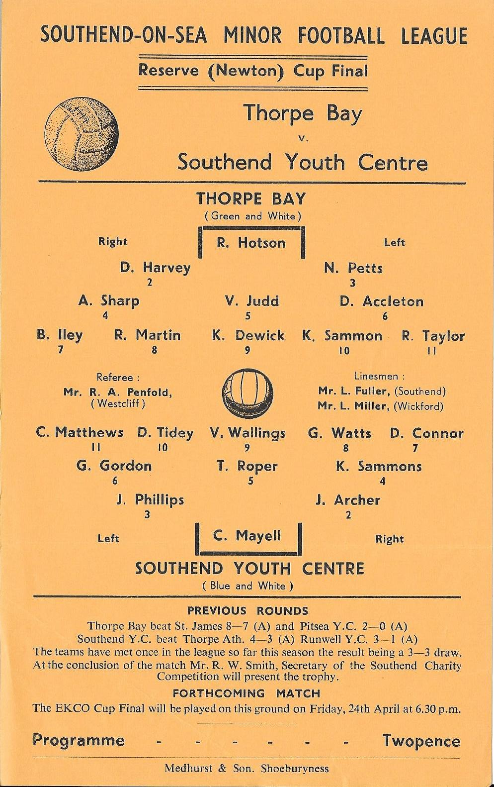 SOUTHEND MINOR LGE CUP FINALS / SEMI-FINALS EARLY 1950'S PROGRAMMES X 4 - Image 3 of 5