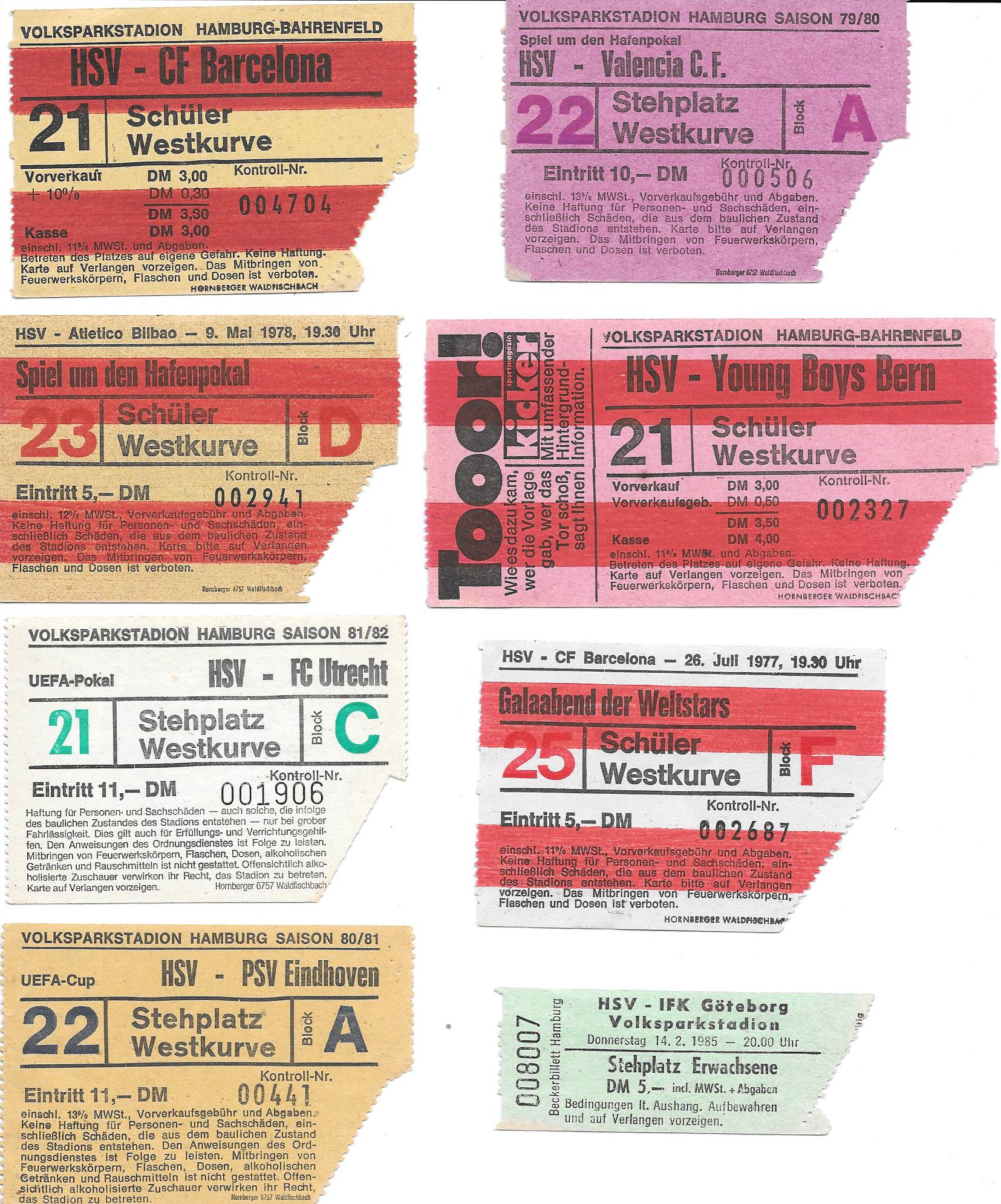 VINTAGE HSV HAMBURG TICKETS X 8 INC KEVIN KEEGAN'S DEBUT