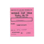1966 WORLD CUP ENGLAND V URUGUAY RARE STEWARDS TICKET 11TH JULY 1966