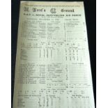 CRICKET SCORECARD - 1943 RAF V AUSTRALIAN AIR FORCE AT LORDS