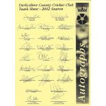 CRICKET - 2002 SEASON DERBYSHIRE AUTOGRAPH SHEET