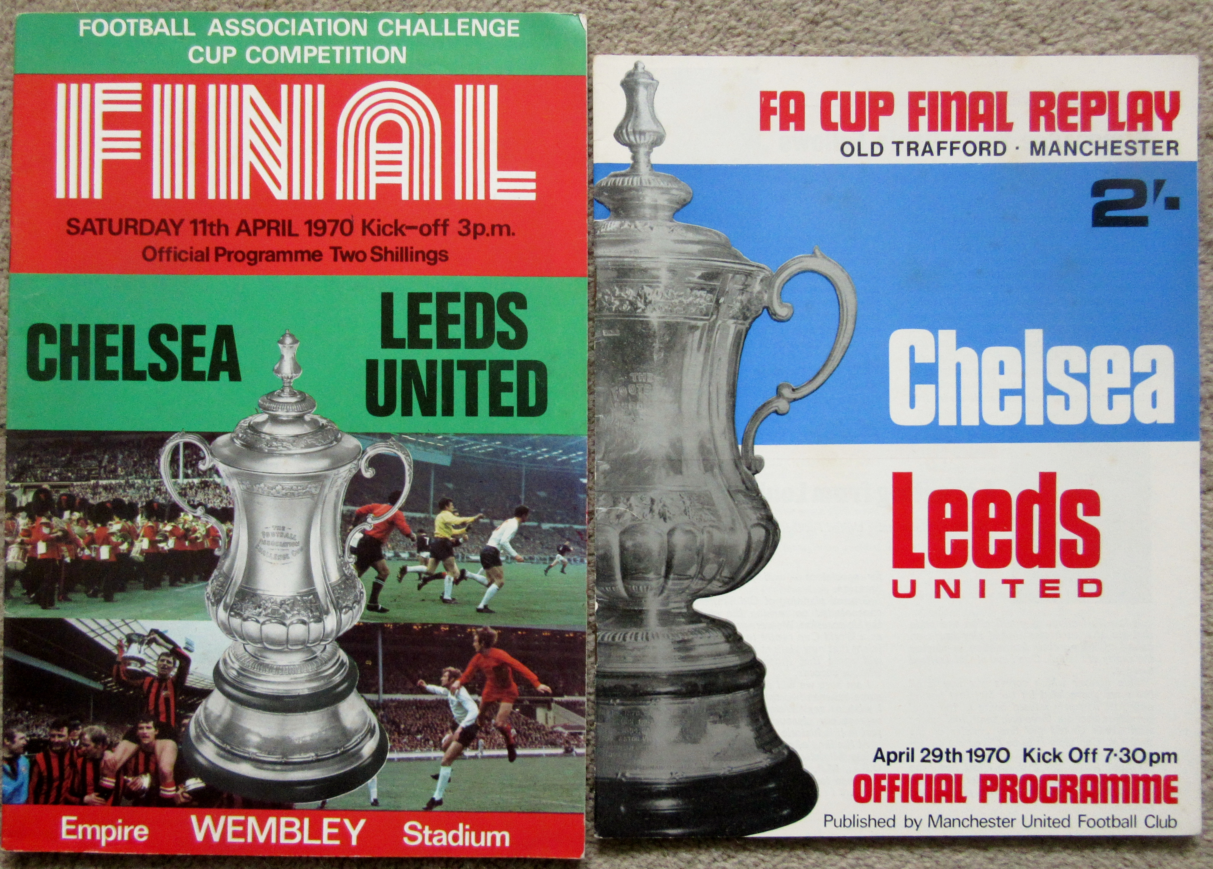 1970 FA CUP FINAL CHELSEA V LEEDS UNITED PROGRAMMES FOR BOTH GAMES