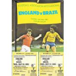 1981 ENGLAND V BRAZIL PROGRAMMME & TWO TICKETS