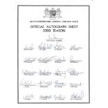CRICKET - 2000 SEASON GLOUCESTERSHIRE AUTOGRAPH SHEET 21 Original signatures in pen Slight fold
